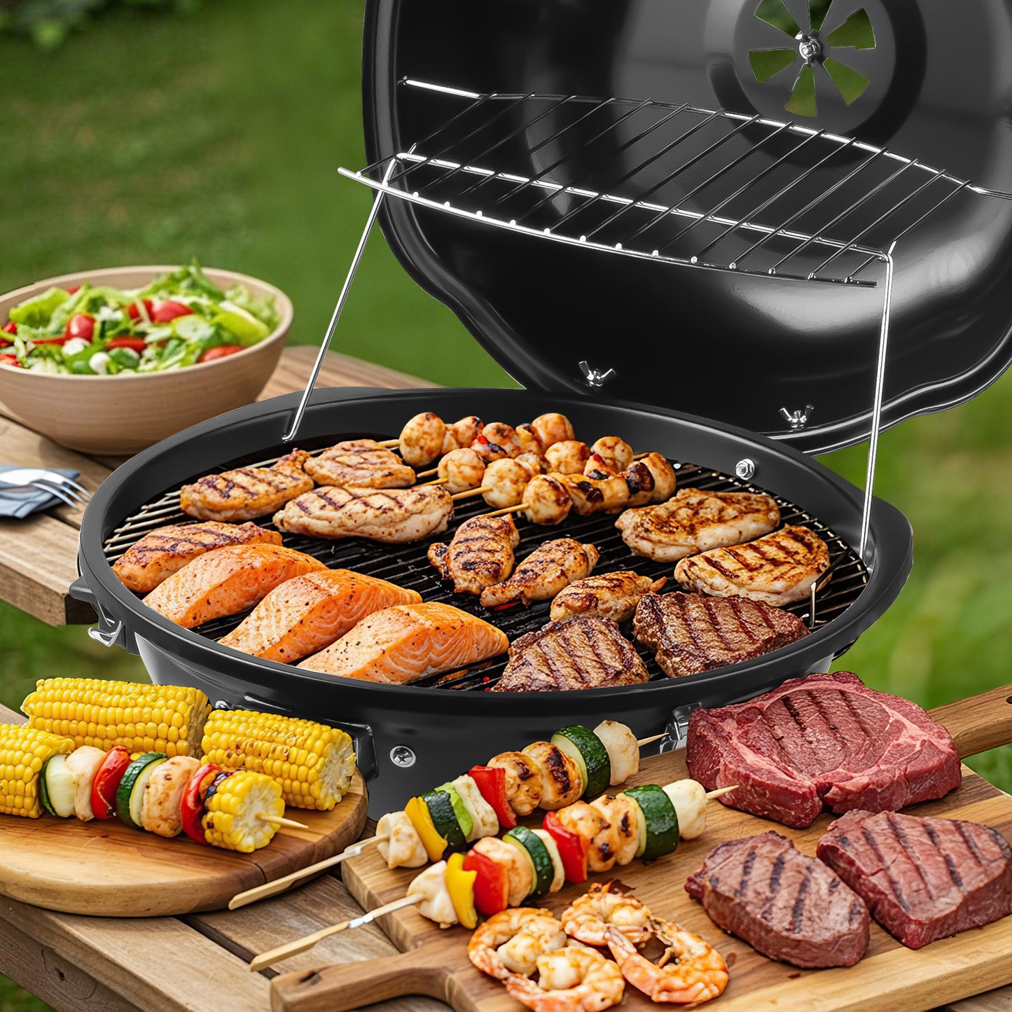 Techwood Electric BBQ Grill, Double Layer Design, Portable Removable Grill,1600WTabletop Grill, Indoor/Outdoor Electric Grill for Indoor & Outdoor Use(Black)