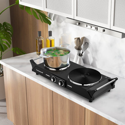 Techwood 1800W Stainless Steel Dual Hot Plate with Stay Cool Handles(Black)