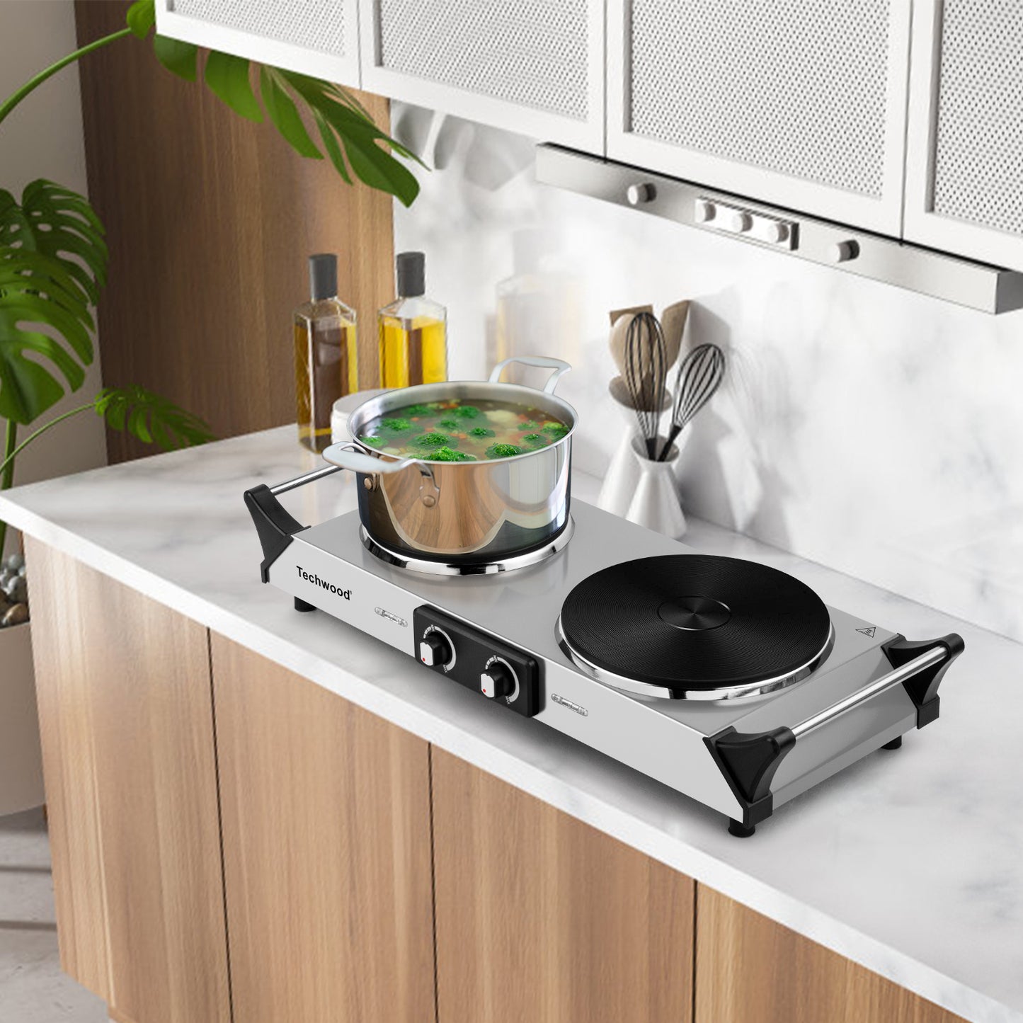 SP Techwood Hot Plate Electric Single Burner 23.94 in 2-Coil Stainless Steel Countertop Burners