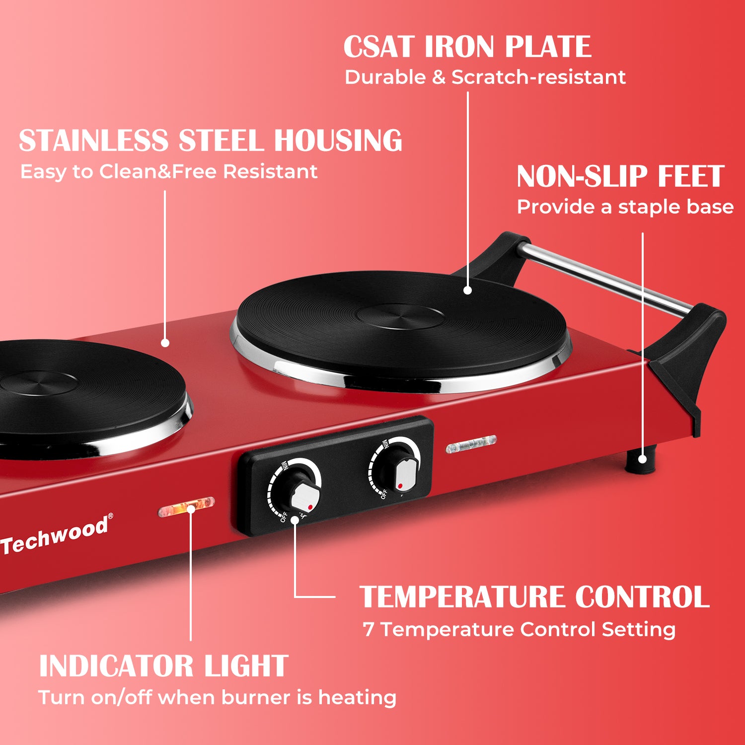 Techwood 1800W Dual Control Infrared Ceramic Electric Hot Plate with A