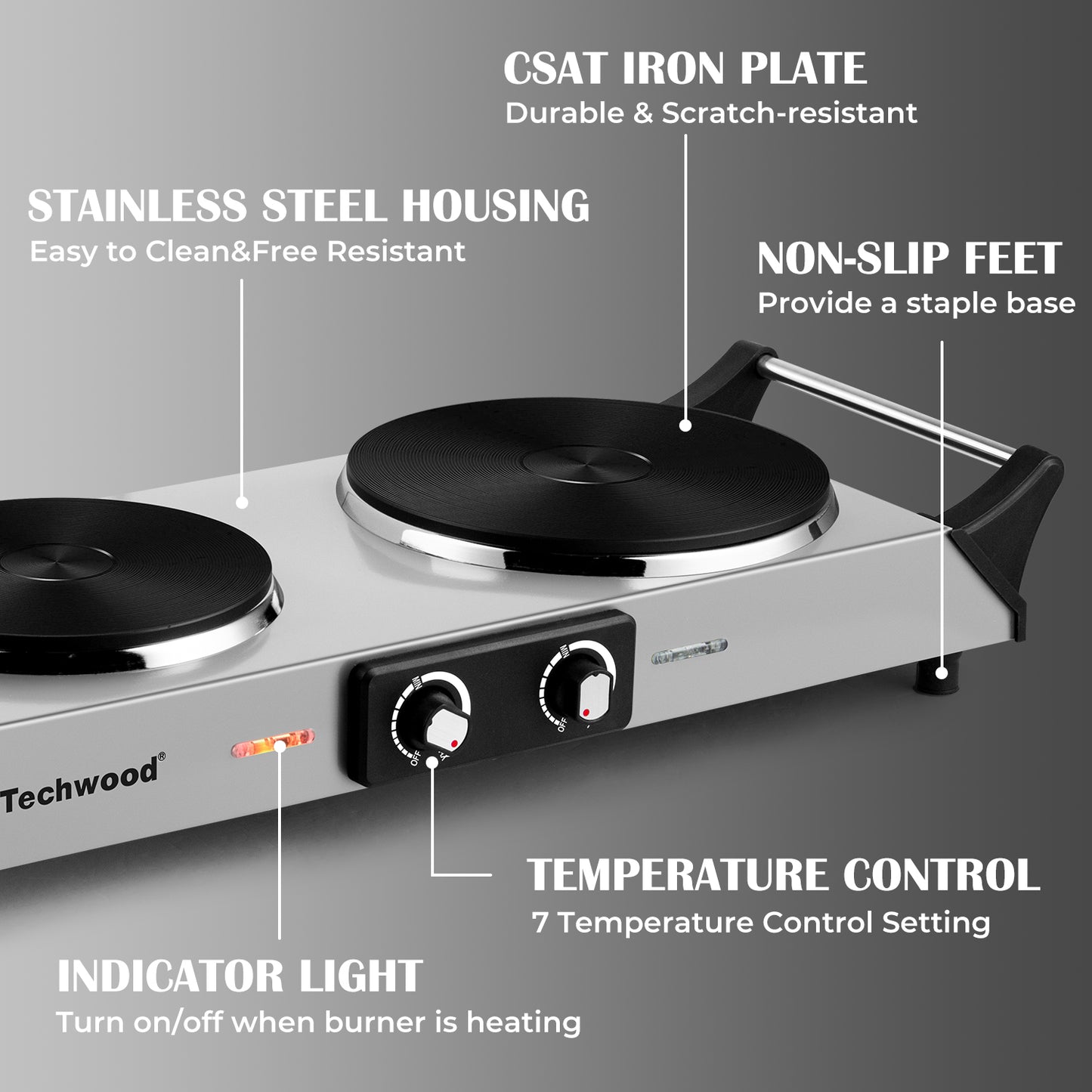 SP Techwood Hot Plate Electric Single Burner 23.94 in 2-Coil Stainless Steel Countertop Burners