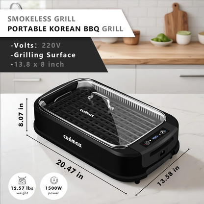 Techwood 1500W Indoor Grill, Smokeless Electric Grill, Portable Korean BBQ Grill with 6-level Control, Tempered Glass Lid, Dishwasher Safe, Double Plates(Black)