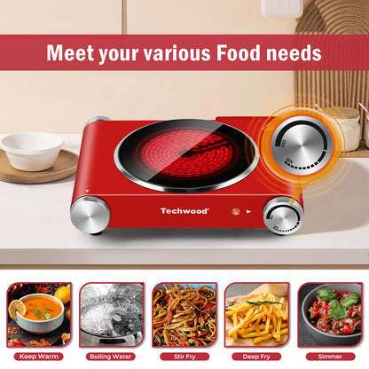 Techwood 1200W Infrared Ceramic Single Hot Plate(Red)