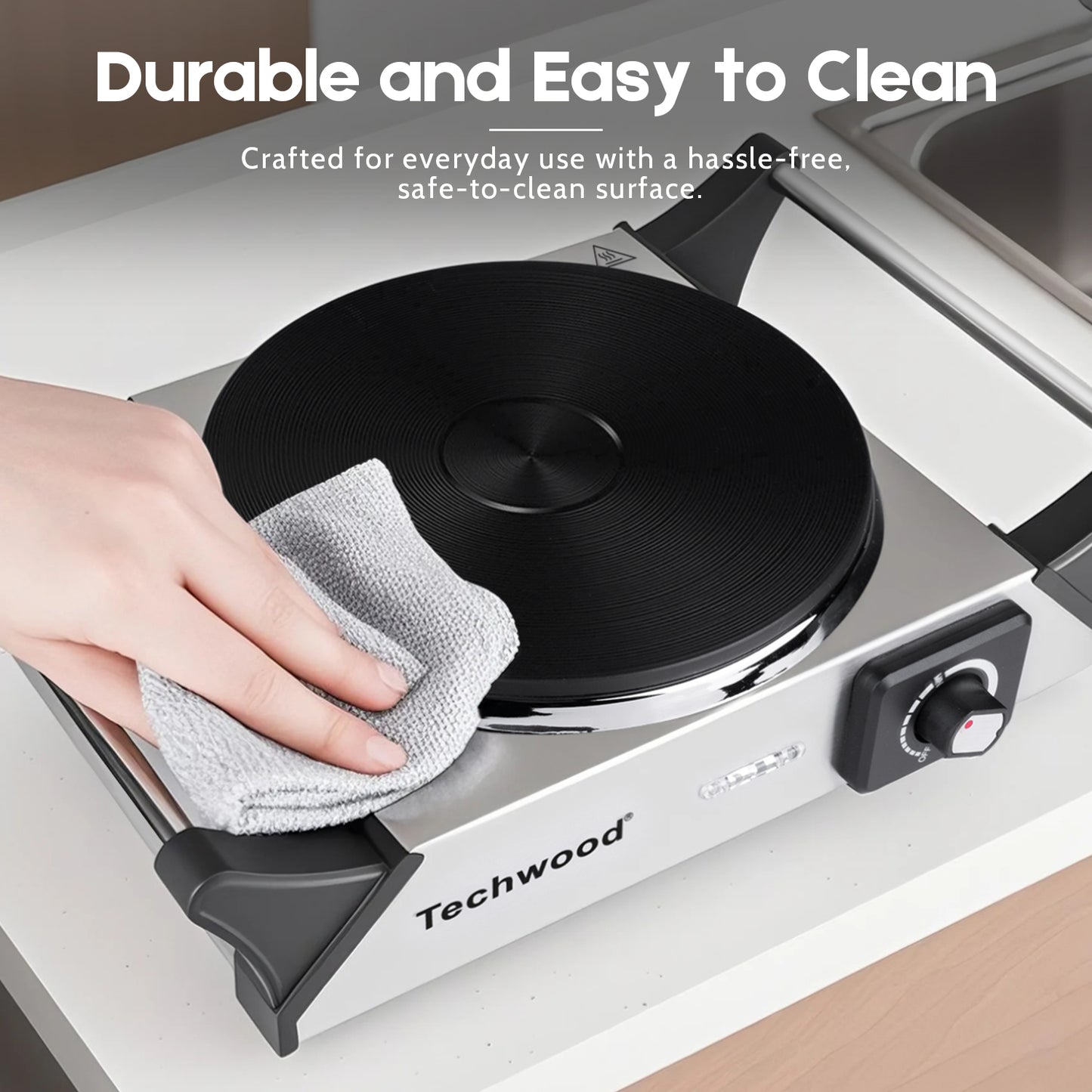 Techwood Hot Plate, Electric Stove for Cooking,1500 Watts Electric Hot Plate, Power Indicator Lights, Easy to Clean, Temperature Controls(Silver)