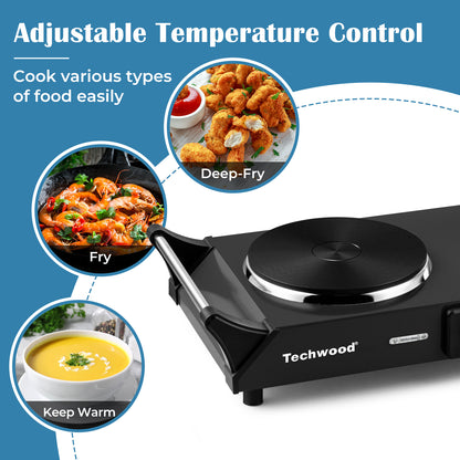 Techwood 1800W Stainless Steel Dual Hot Plate with Stay Cool Handles, Stainless Steel Hot Plate for Kitchen, Dorm, and Camping(Black)