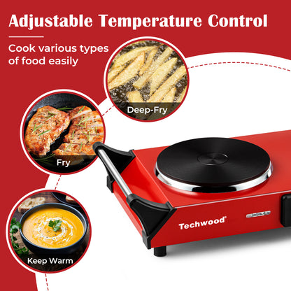 Techwood 1800W Stainless Steel Dual Hot Plate with Stay Cool Handles(Red)