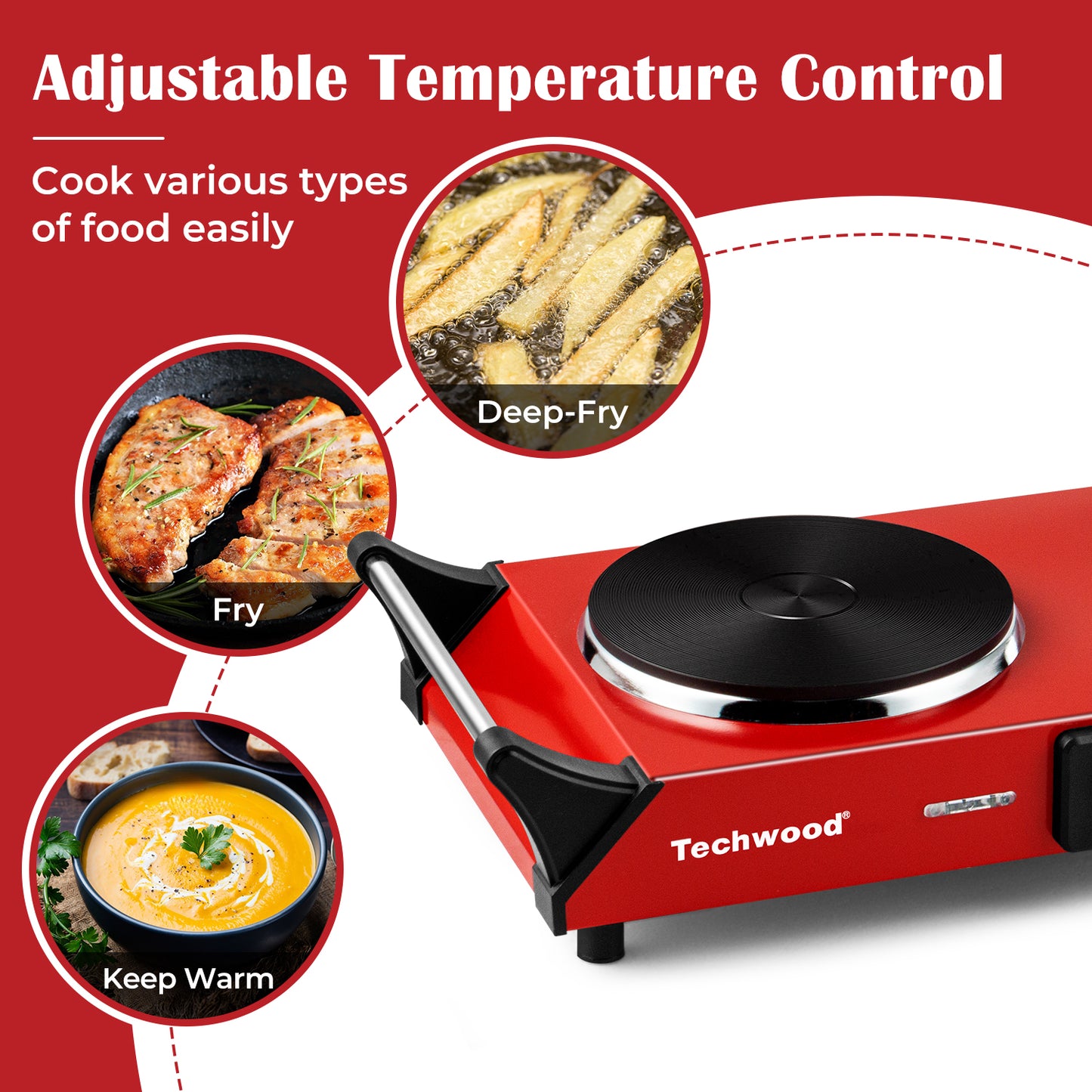 Hot Plate, Techwood Electric Stove Countertop Double Burner for Cooking Infrared Ceramic 1800W Dual Cooktop with Adjustable Temperature Control