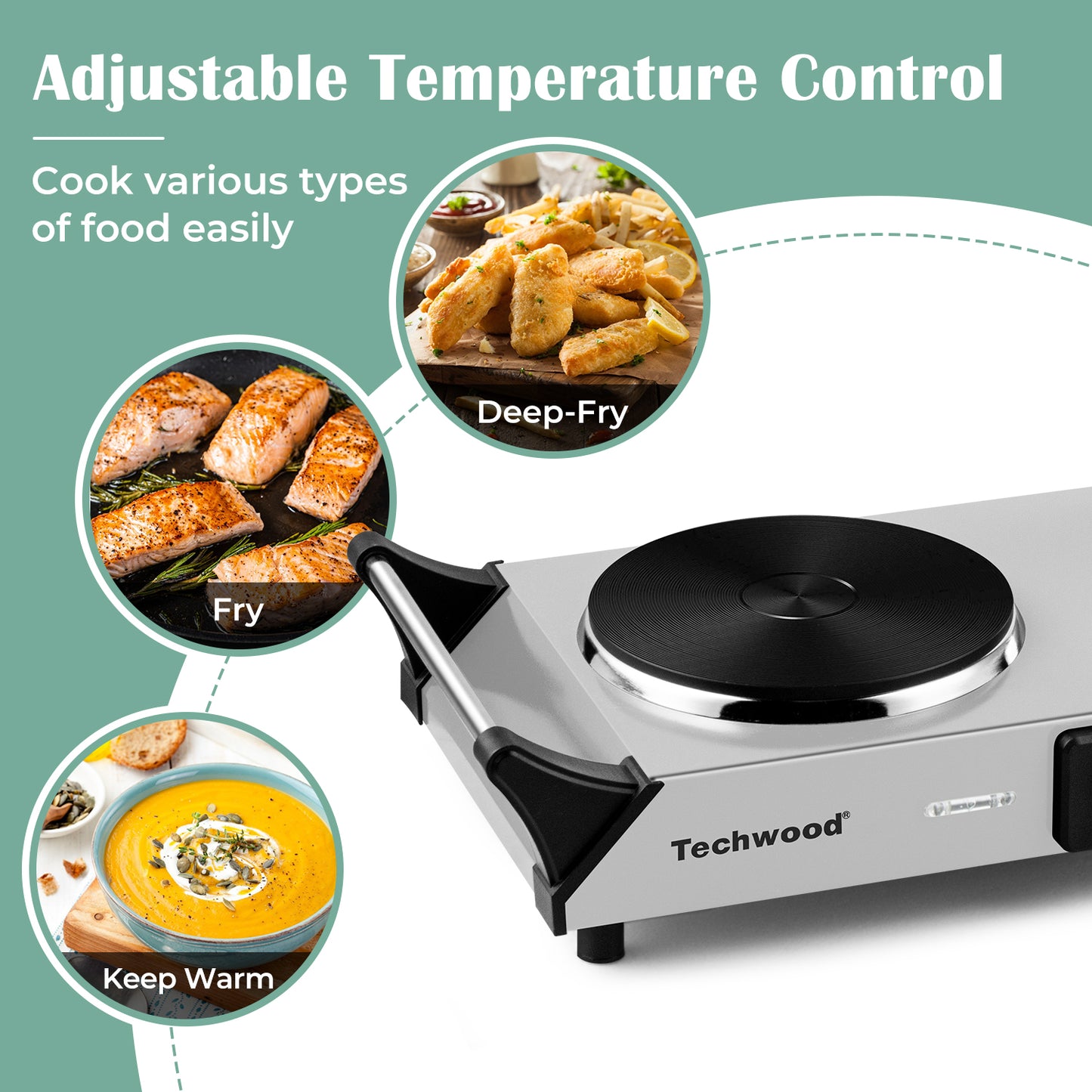 Techwood 1800W Stainless Steel Dual Hot Plate with Stay Cool Handles(Silver)