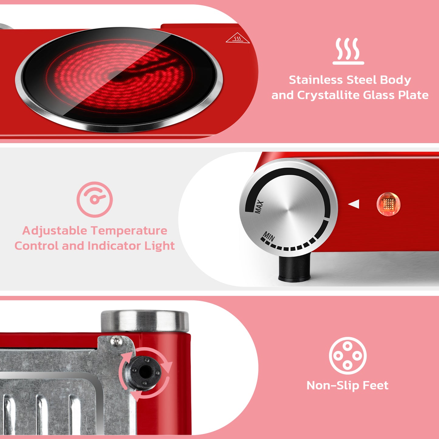 Techwood 1200W Infrared Ceramic Single Hot Plate(Red)