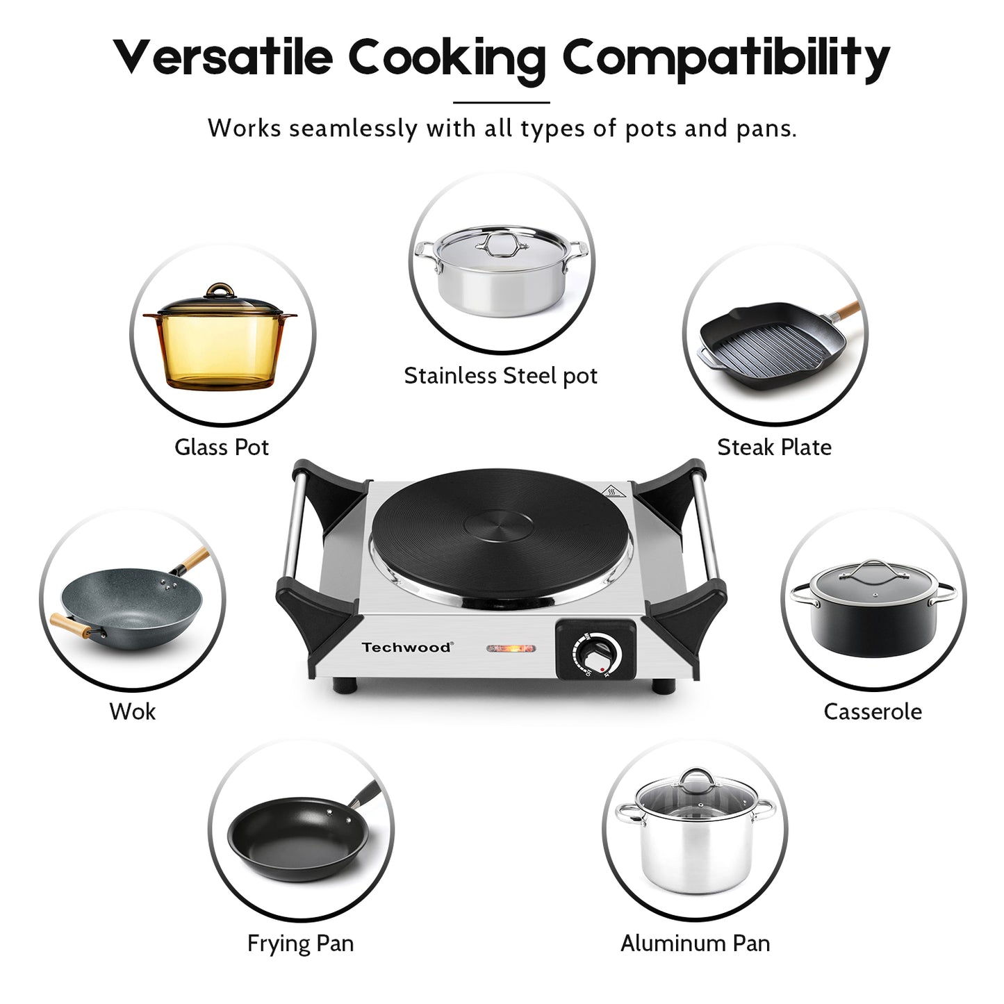 Techwood Hot Plate, Electric Stove for Cooking,1500 Watts Electric Hot Plate, Power Indicator Lights, Easy to Clean, Temperature Controls(Silver)