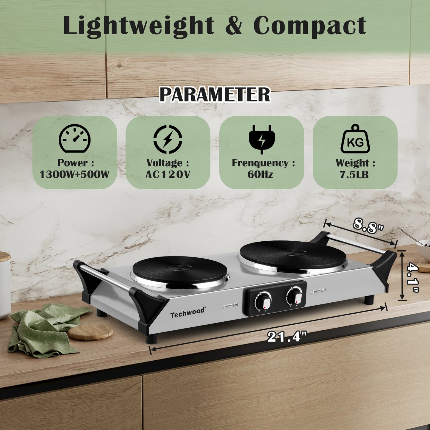 SP Techwood Hot Plate Electric Single Burner 23.94 in 2-Coil Stainless Steel Countertop Burners