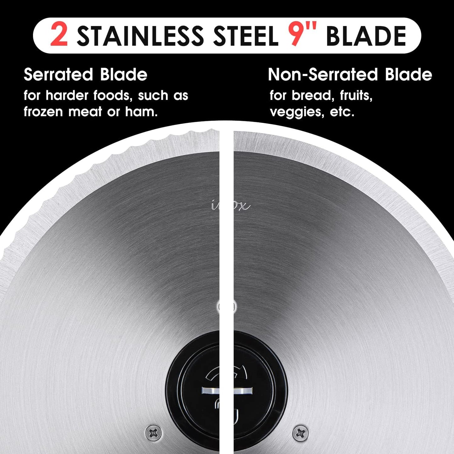 Techwood 9” Stainless Steel Blade Food Slicer with Adjustable Thickness, Removable Blade, Non-Slip Feet, Perfect for Cheese, Bread, Fruits & Vegetables