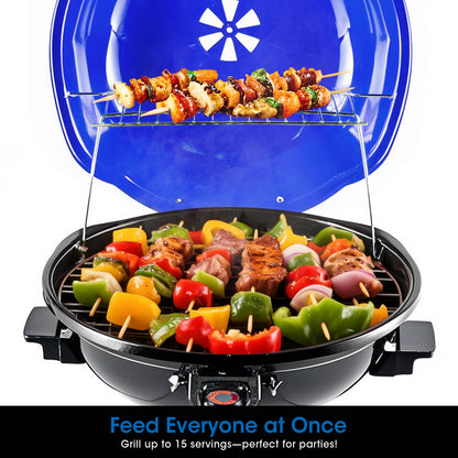 Techwood Electric BBQ Grill 1600W (Stand Black BBQ Grills),15-Serving Indoor/Outdoor Electric Grill for Indoor & Outdoor Use, Double Layer Design, Portable Removable Stand Grill,(Blue)