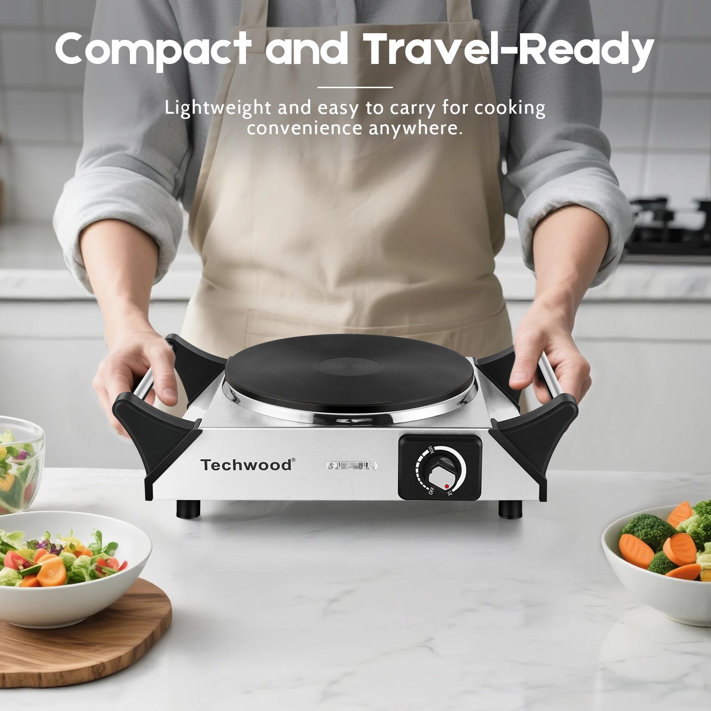 Techwood Hot Plate, Electric Stove for Cooking,1500 Watts Electric Hot Plate, Power Indicator Lights, Easy to Clean, Temperature Controls(Silver)