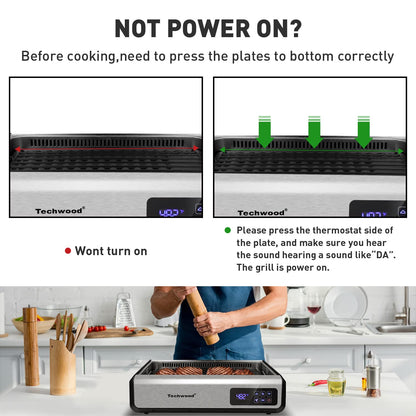 Techwood 1500W Indoor Smokeless Grill with 8 Level Control(Silver)