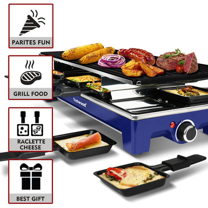 Techwood 1500W Indoor Table Grill with 8 Cheese Melting Pans(Blue)