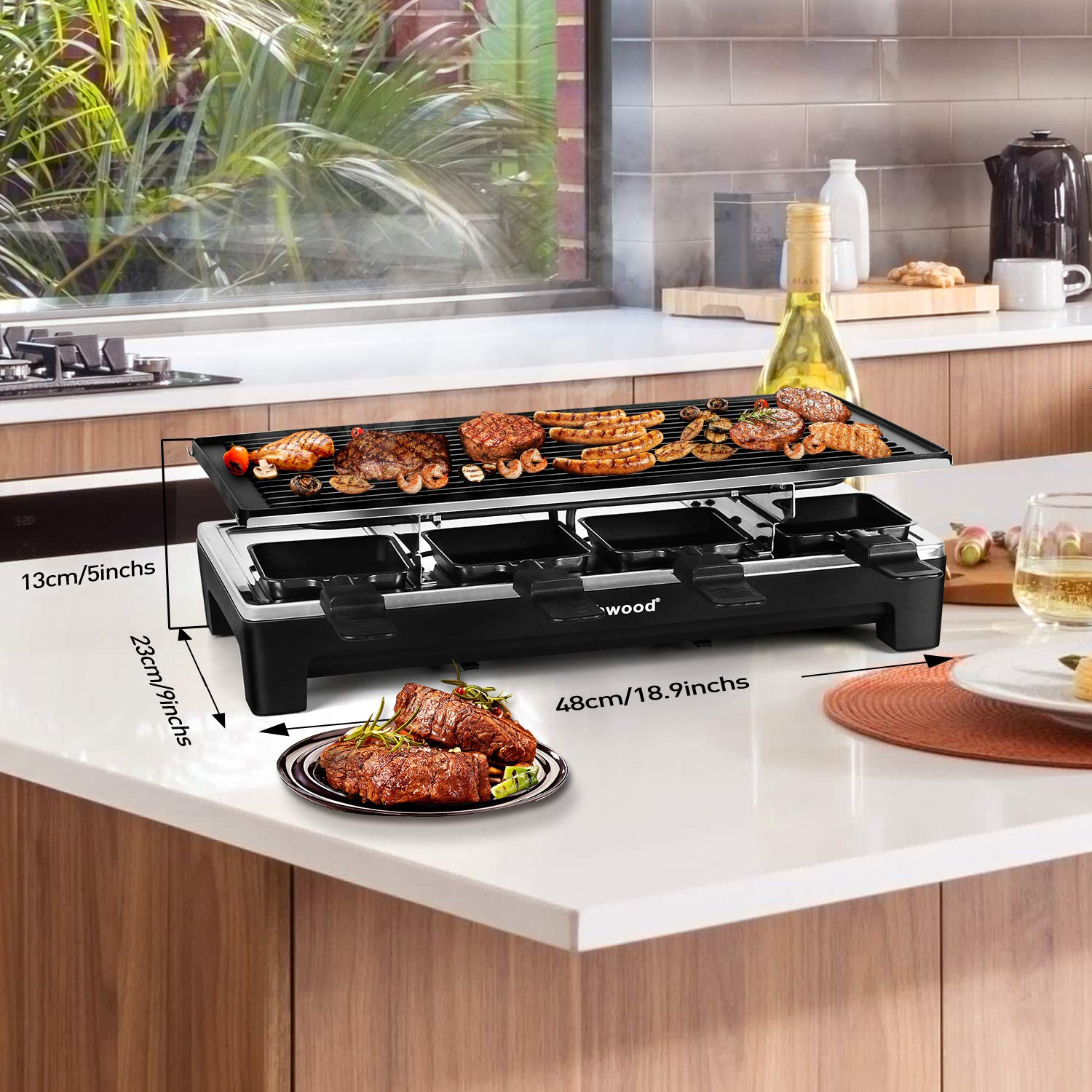 Techwood 1500W Indoor Table Grill with 8 Cheese Melting Pans(Black)
