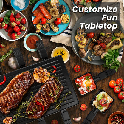 Techwood Raclette Grill, Electric Table Indoor Grill Korean BBQ Grill, Removable 2-in-1 Non-Stick Grill Plate, 1500W Fast Heating with Nonstick Griddle Serves up to 8 People for Parties and Family Fun(Red)