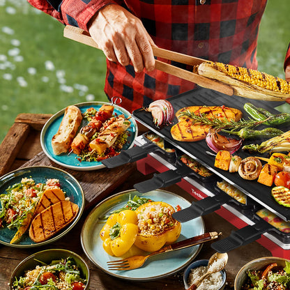 Techwood Raclette Grill, Electric Table Indoor Grill Korean BBQ Grill, Removable 2-in-1 Non-Stick Grill Plate, 1500W Fast Heating with Nonstick Griddle Serves up to 8 People for Parties and Family Fun(Red)