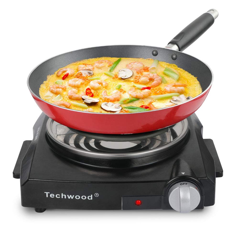Techwood 1100W Portable Electric Coil Stainless Steel Single Hot Plate