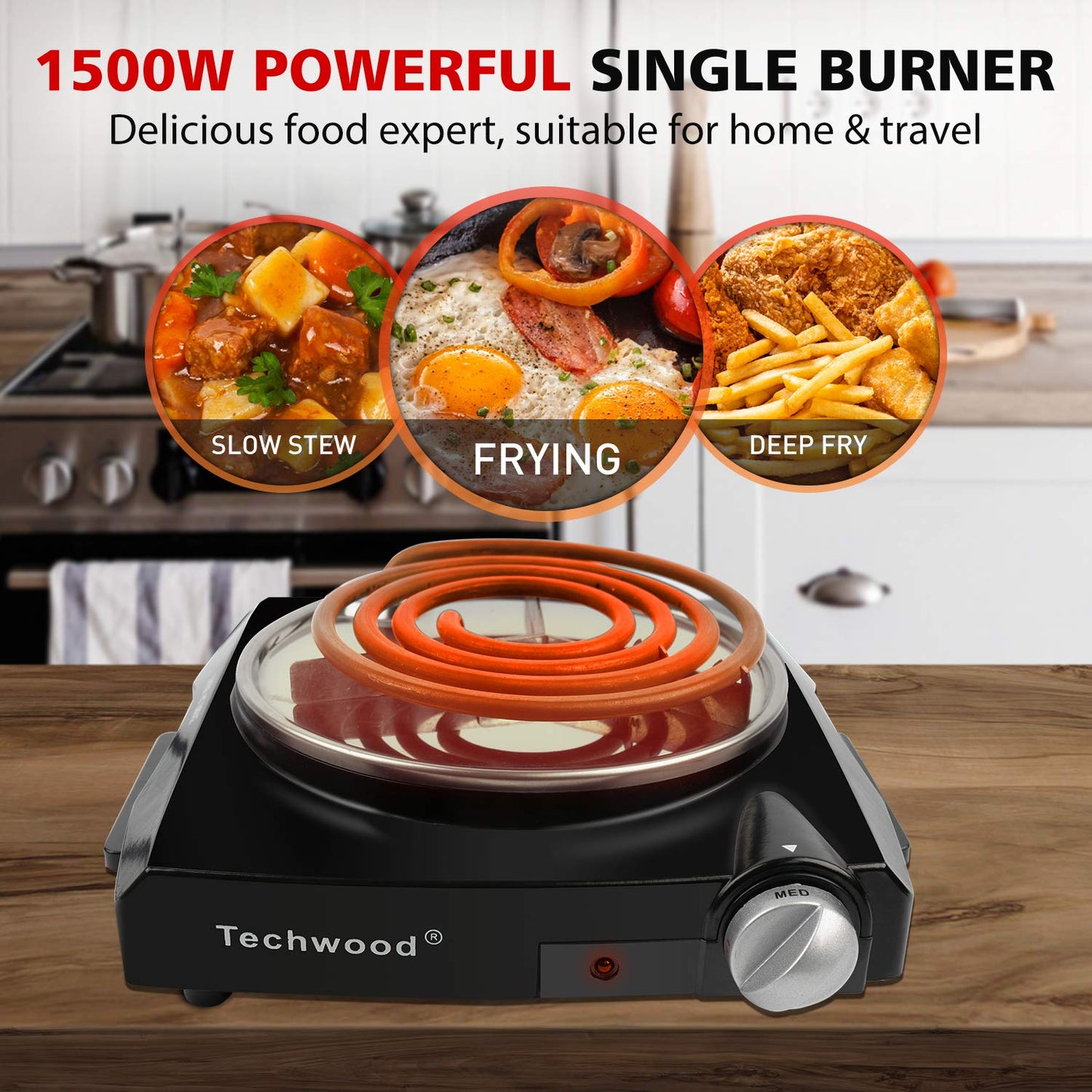 Techwood 1100W Portable Electric Coil Stainless Steel Single Hot Plate