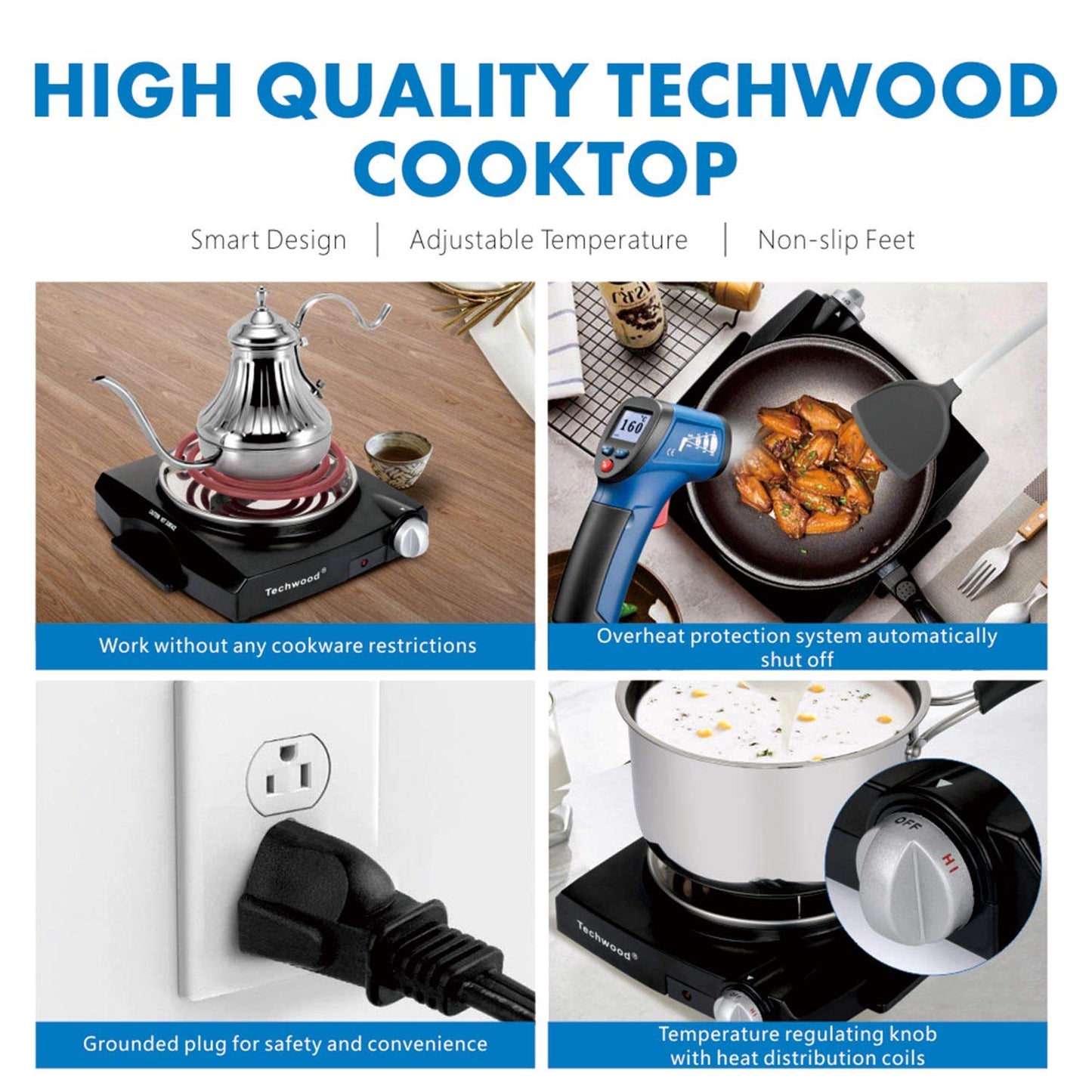 Techwood 1100W Portable Electric Coil Stainless Steel Single Hot Plate