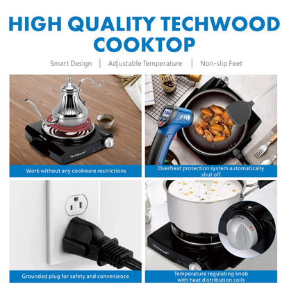 Techwood 1100W Portable Electric Coil Stainless Steel Single Hot Plate
