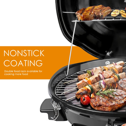 Techwood Electric BBQ Grill, Double Layer Design, Portable Removable Grill,1600WTabletop Grill, Indoor/Outdoor Electric Grill for Indoor & Outdoor Use(Black)
