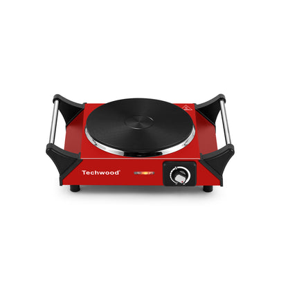 Techwood 1500W Stainless Steel Single Hot Plate with Stay Cool Handle(Red)