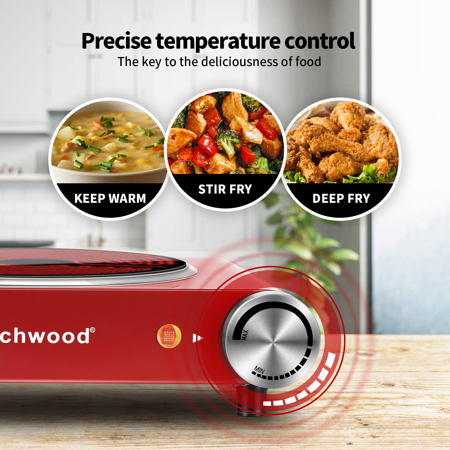 Techwood 1500W Stainless Steel Single Hot Plate with Stay Cool Handle(