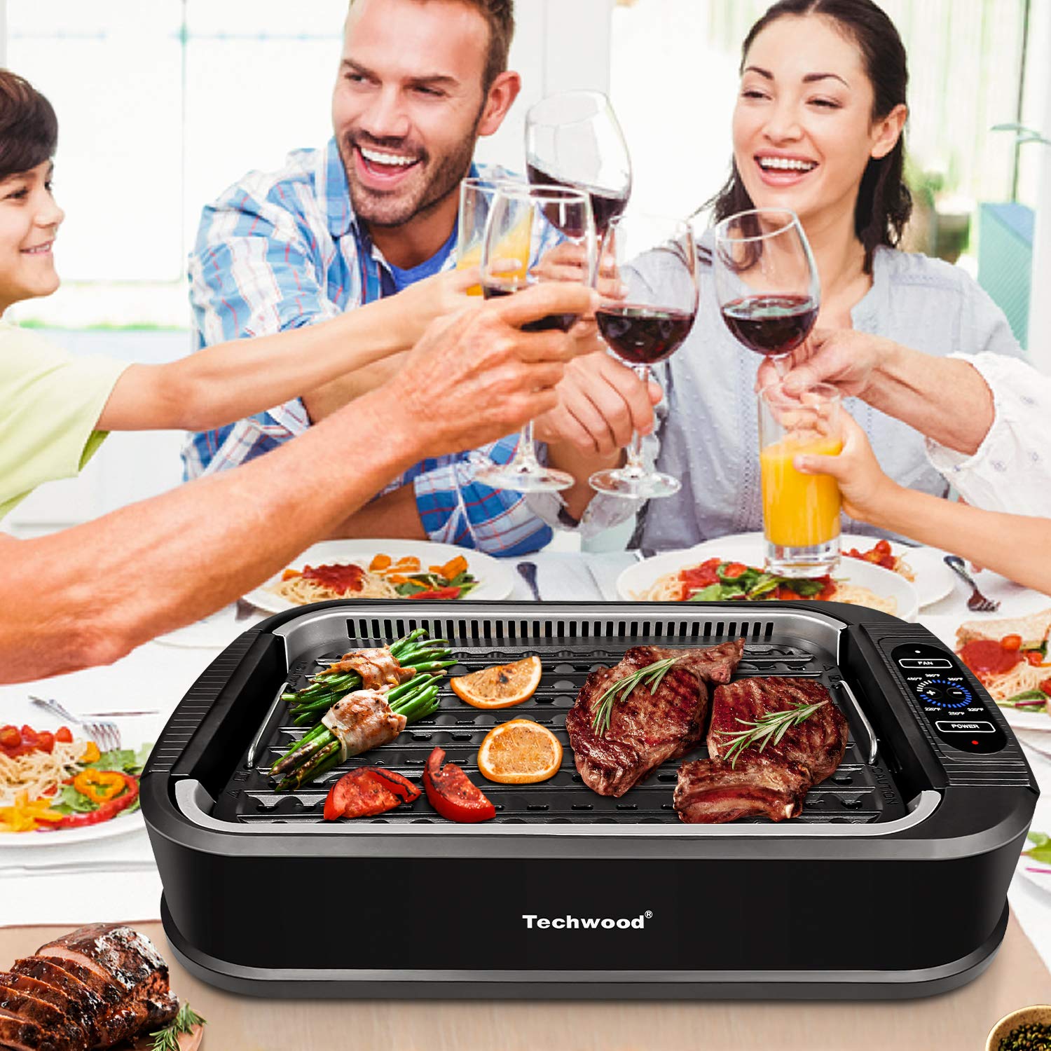 Indoor Smokeless Grill, Techwood 1500W Electric Grill with Tempered Glass  Lid, Electric Portable Korean BBQ Grill, Dual Removable Griddle & Grill  Plates, Dishwasher-Safe, Gray 