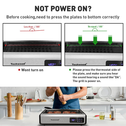 Techwood 1500W Indoor Smokeless Grill with 8 Level Control(Silver)