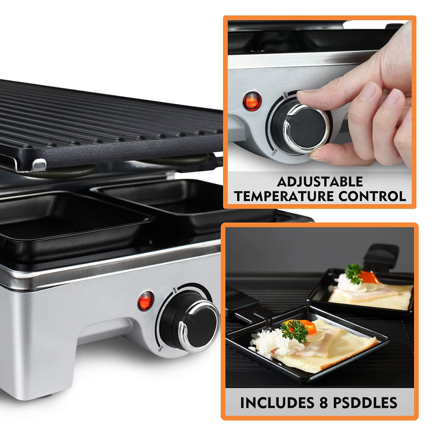 Techwood Raclette Grill, Electric Table Indoor Grill Korean BBQ Grill, 1500W Fast Heating with Nonstick Griddle Serves up to 8 People for Parties and Family Fun, Removable 2-in-1 Non-Stick Grill Plate(Silver)