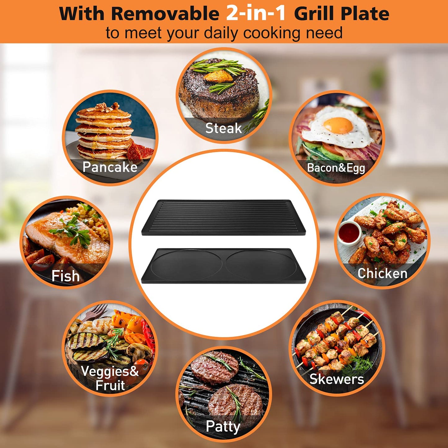 Techwood Raclette Grill, Electric Table Indoor Grill Korean BBQ Grill, 1500W Fast Heating with Nonstick Griddle Serves up to 8 People for Parties and Family Fun, Removable 2-in-1 Non-Stick Grill Plate(Silver)