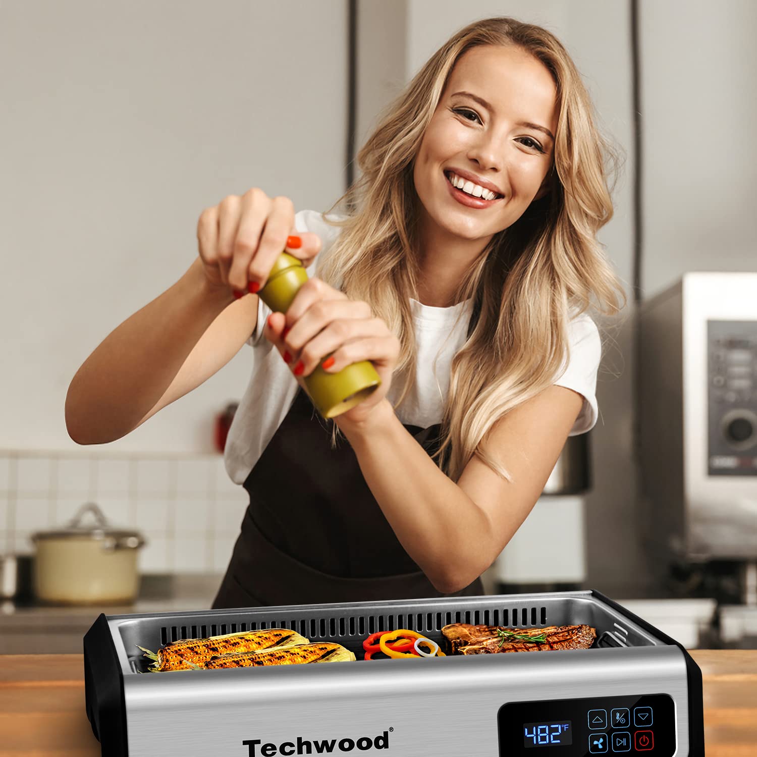 Techwood 1500W Indoor Table Grill with 8 Cheese Melting Pans(Black)