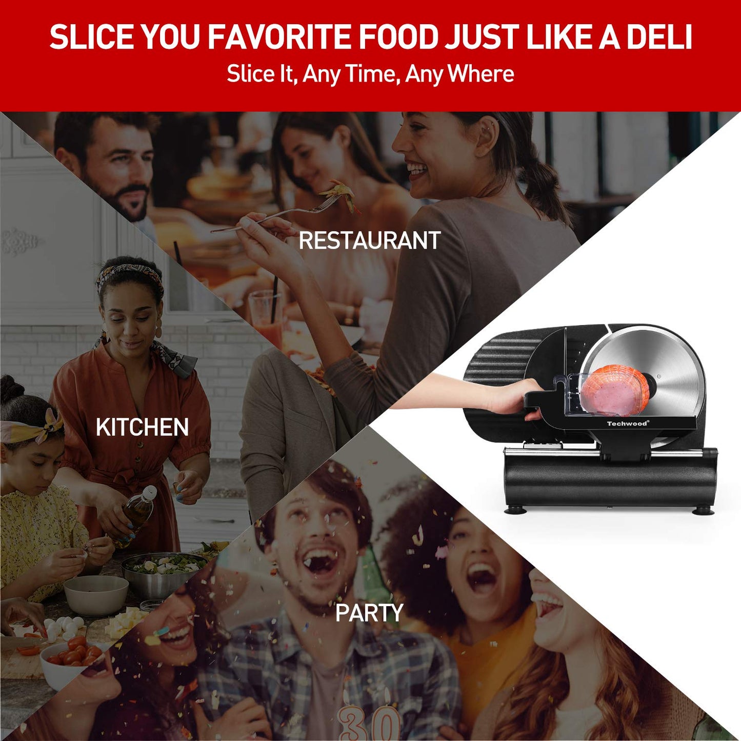 Techwood 9 Inch Detachable Food Slicer(Black)