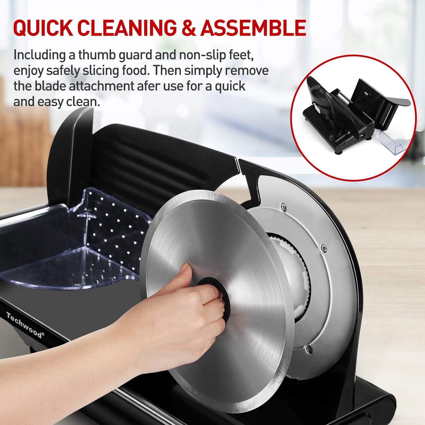 Techwood 9 Inch Detachable Food Slicer(Black)