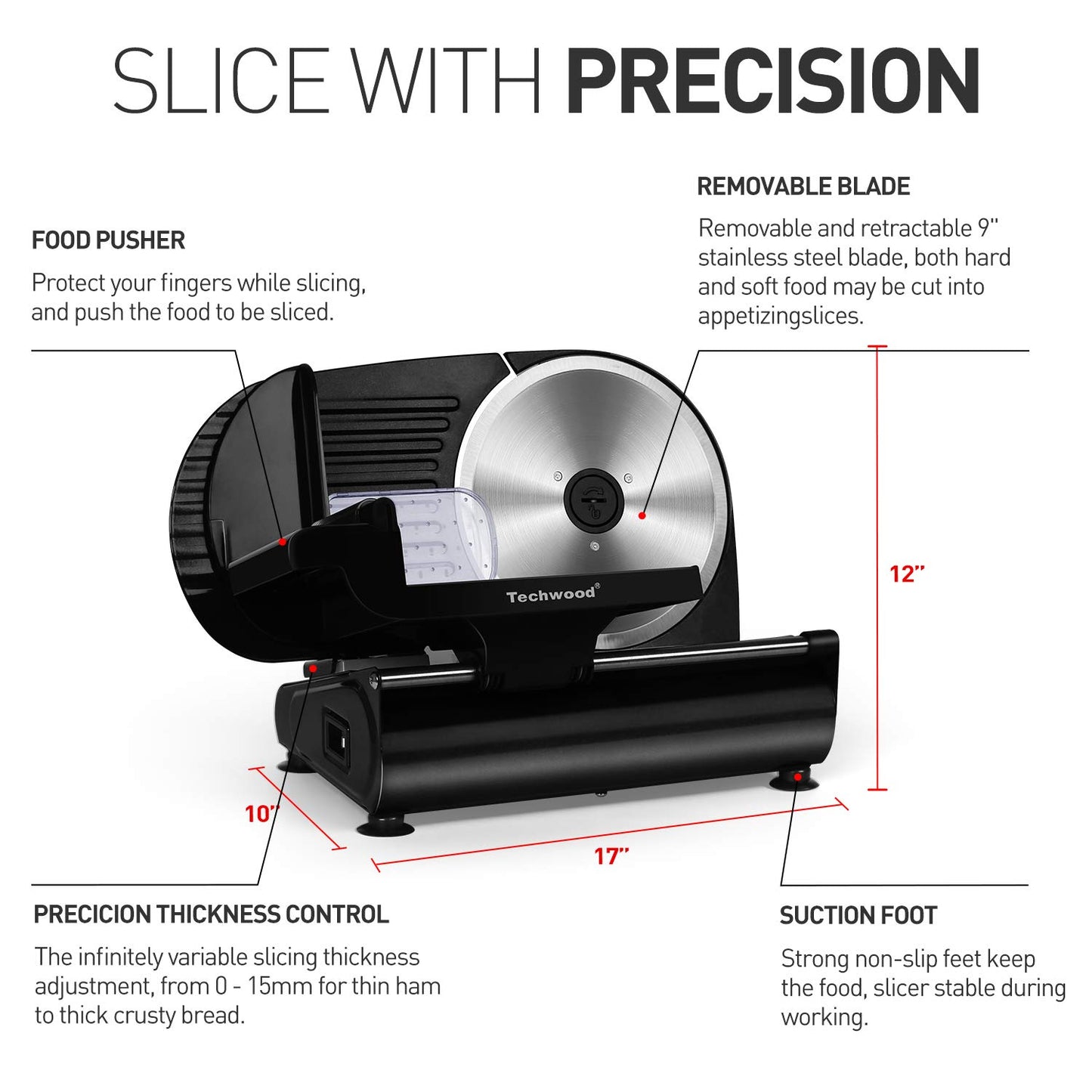 Techwood 9 Inch Detachable Food Slicer(Black)