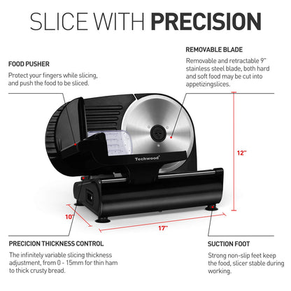 Techwood 9 Inch Detachable Food Slicer(Black)