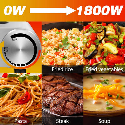 Techwood 1800W Electric Hot Plate Cooktop for Cooking,Infrared Ceramic Countertop Stove Top 2 Burners,Stainless Steel Portable Electric Burner,Knob Control,Easy To Clean(Silver)