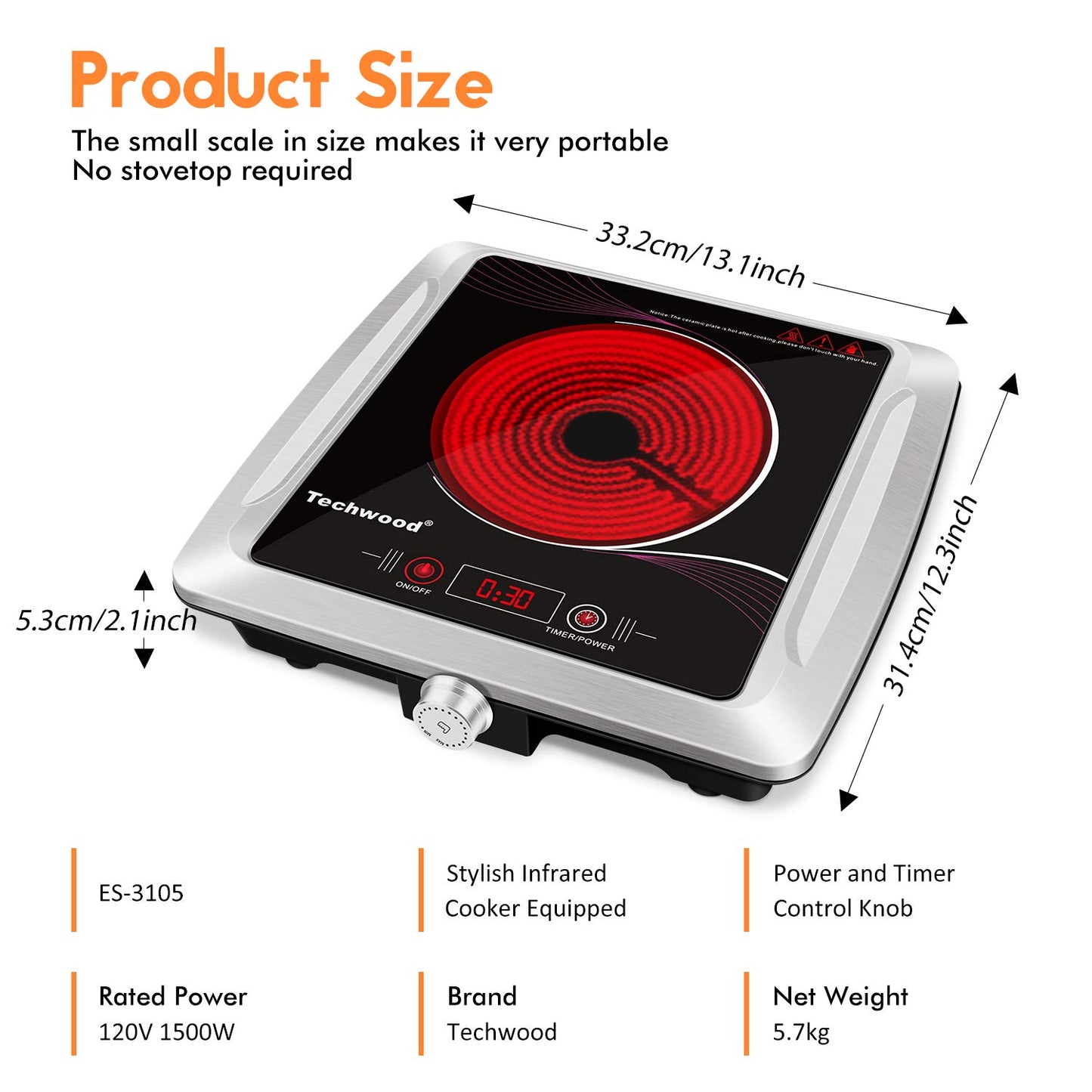 Techwood 1500W Countertop Infrared Ceramic Hot Plate