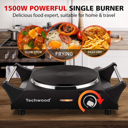 Techwood 1500W Stainless Steel Single Hot Plate with Stay Cool Handle(Black)