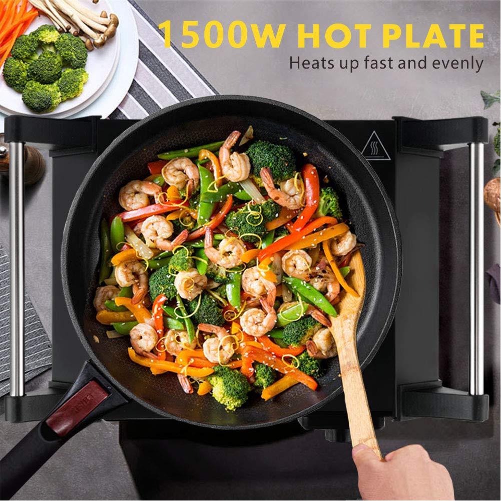 Techwood Hot Plate Portable Electric Stove 1500W Countertop Single Burner with Adjustable Temperature & Stay Cool Handles, 7.5