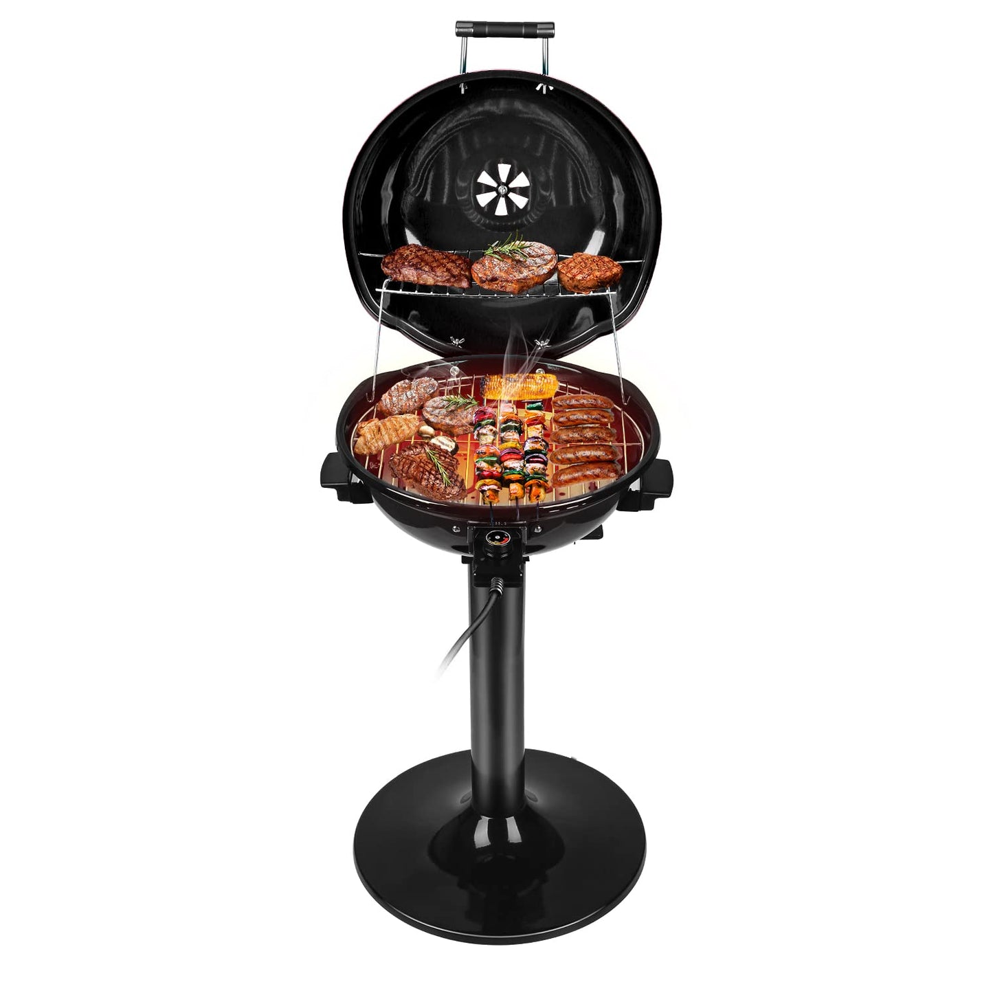 Techwood Electric BBQ Grill 1600W (Stand Black BBQ Grills),15-Serving Indoor/Outdoor Electric Grill for Indoor & Outdoor Use, Portable Removable Stand Grill, Double Layer Design(Black)