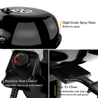 Techwood Electric BBQ Grill 1600W (Stand Black BBQ Grills),15-Serving Indoor/Outdoor Electric Grill for Indoor & Outdoor Use, Portable Removable Stand Grill, Double Layer Design(Black)