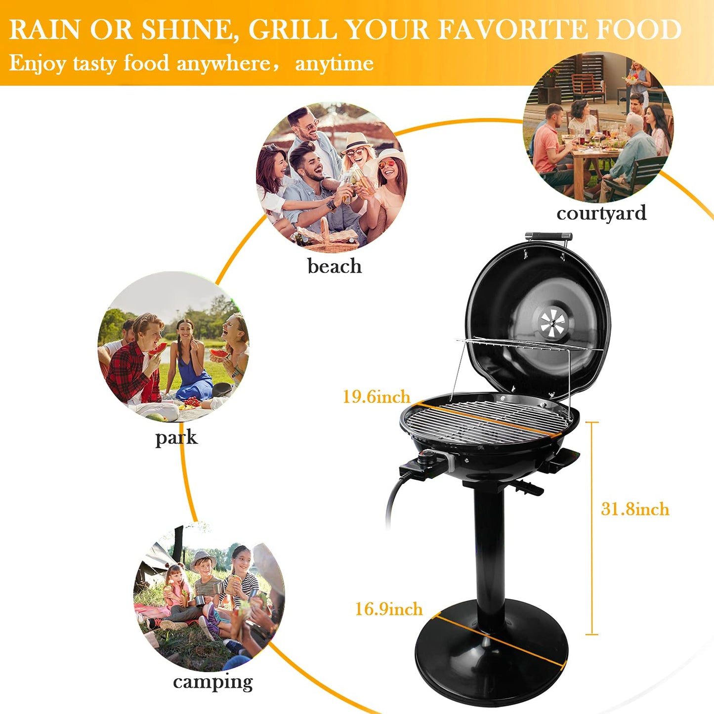 Techwood 1600W Stand Black BBQ Grill for Indoor & Outdoor Use