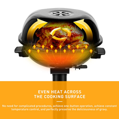 Techwood Electric BBQ Grill 1600W (Stand Black BBQ Grills),15-Serving Indoor/Outdoor Electric Grill for Indoor & Outdoor Use, Portable Removable Stand Grill, Double Layer Design(Black)