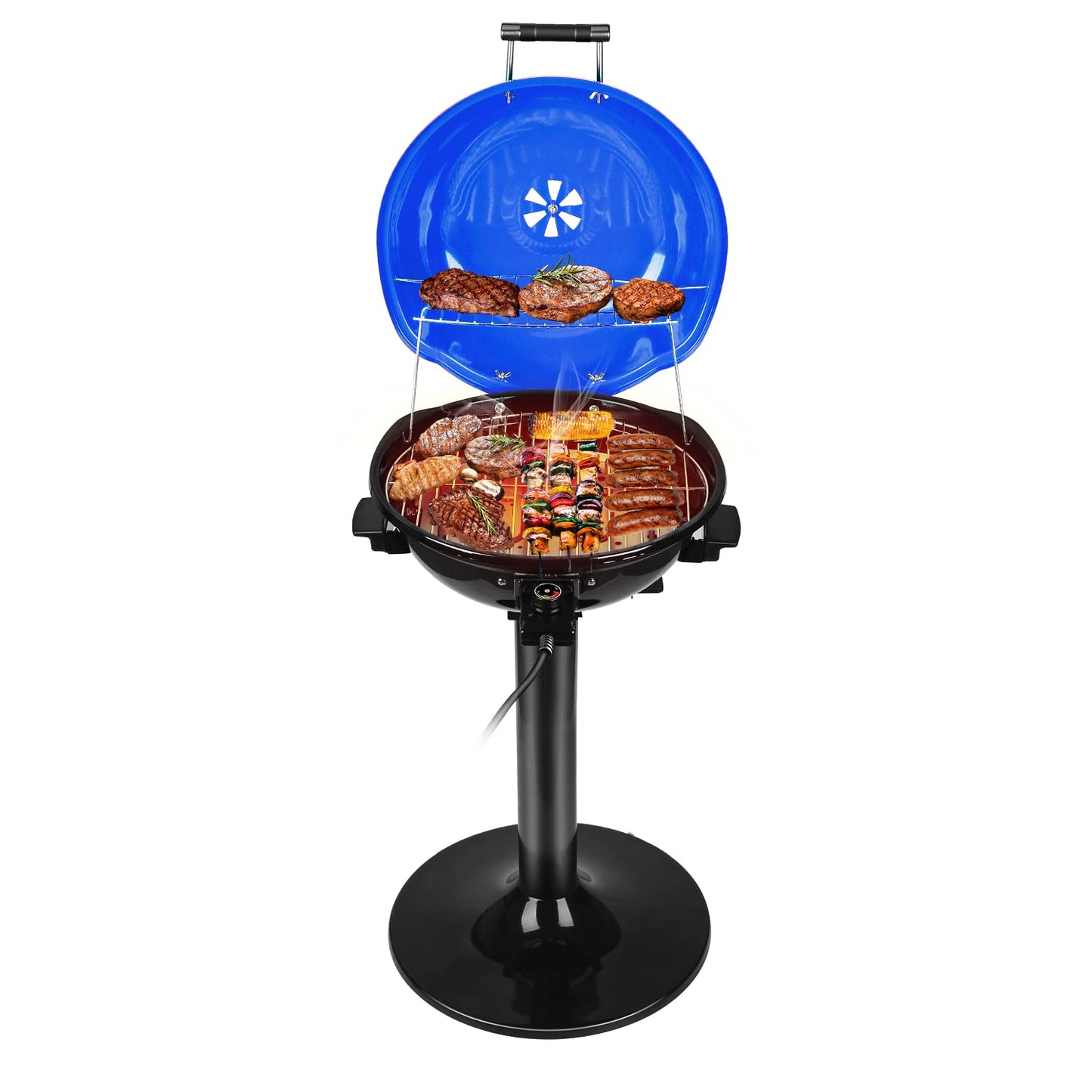 Techwood Electric BBQ Grill 1600W (Stand Black BBQ Grills),15-Serving Indoor/Outdoor Electric Grill for Indoor & Outdoor Use, Double Layer Design, Portable Removable Stand Grill,(Blue)