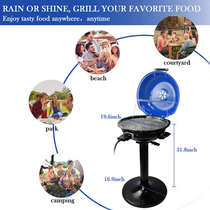 Techwood Electric BBQ Grill 1600W (Stand Black BBQ Grills),15-Serving Indoor/Outdoor Electric Grill for Indoor & Outdoor Use, Double Layer Design, Portable Removable Stand Grill,(Blue)