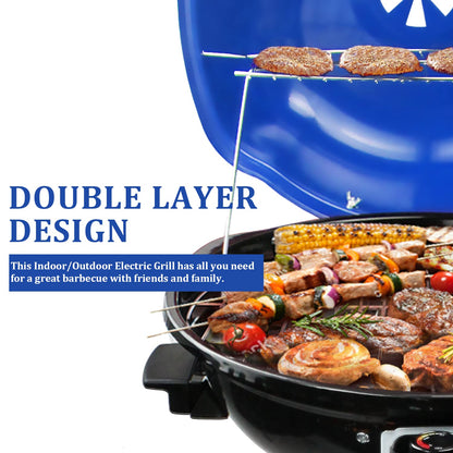 Techwood Electric BBQ Grill 1600W (Stand Black BBQ Grills),15-Serving Indoor/Outdoor Electric Grill for Indoor & Outdoor Use, Double Layer Design, Portable Removable Stand Grill,(Blue)